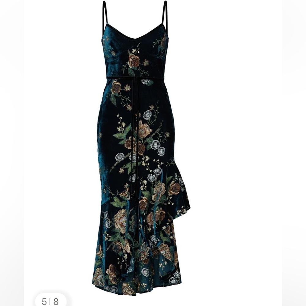 Marchesa Notte Embroidered Velvet High Low Dress, Size: 2 - Picture 6 of 15